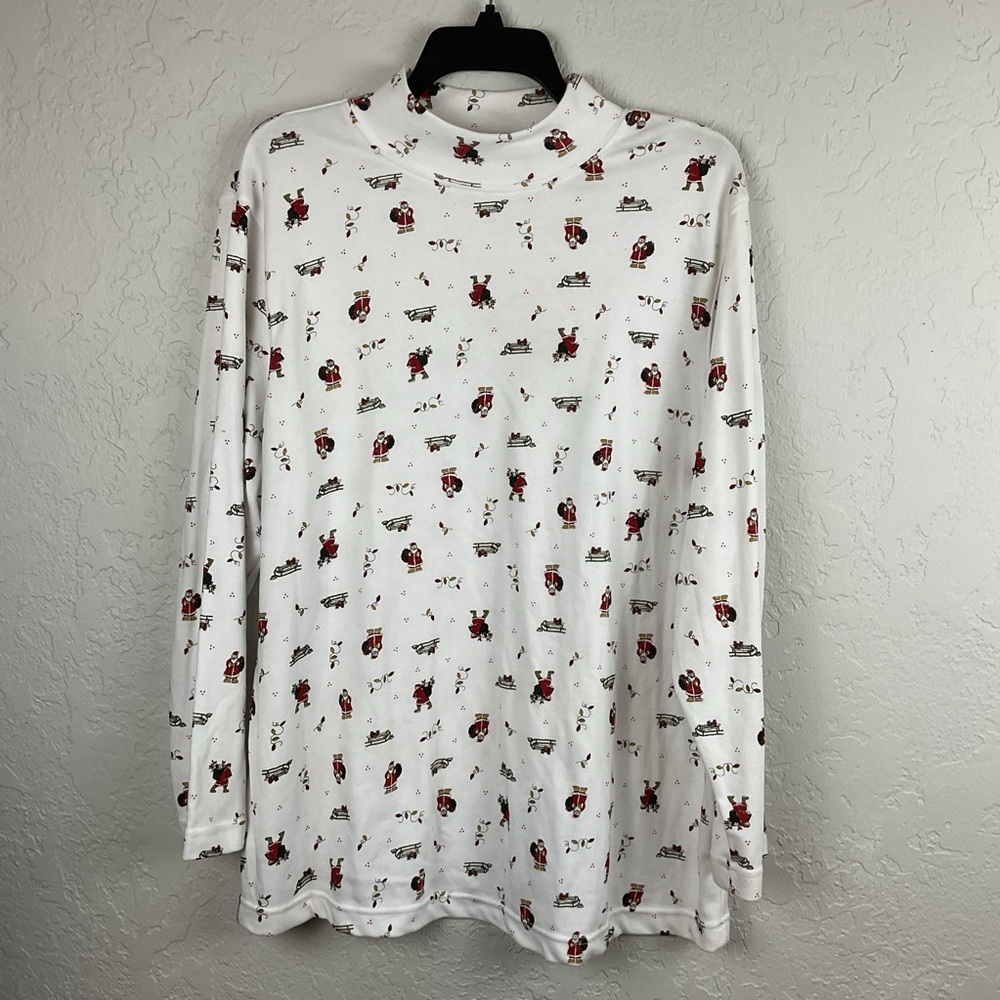 NWT Bobbie Brooks Santa Sleigh Christmas Mock Neck Long Sleeve Shirt